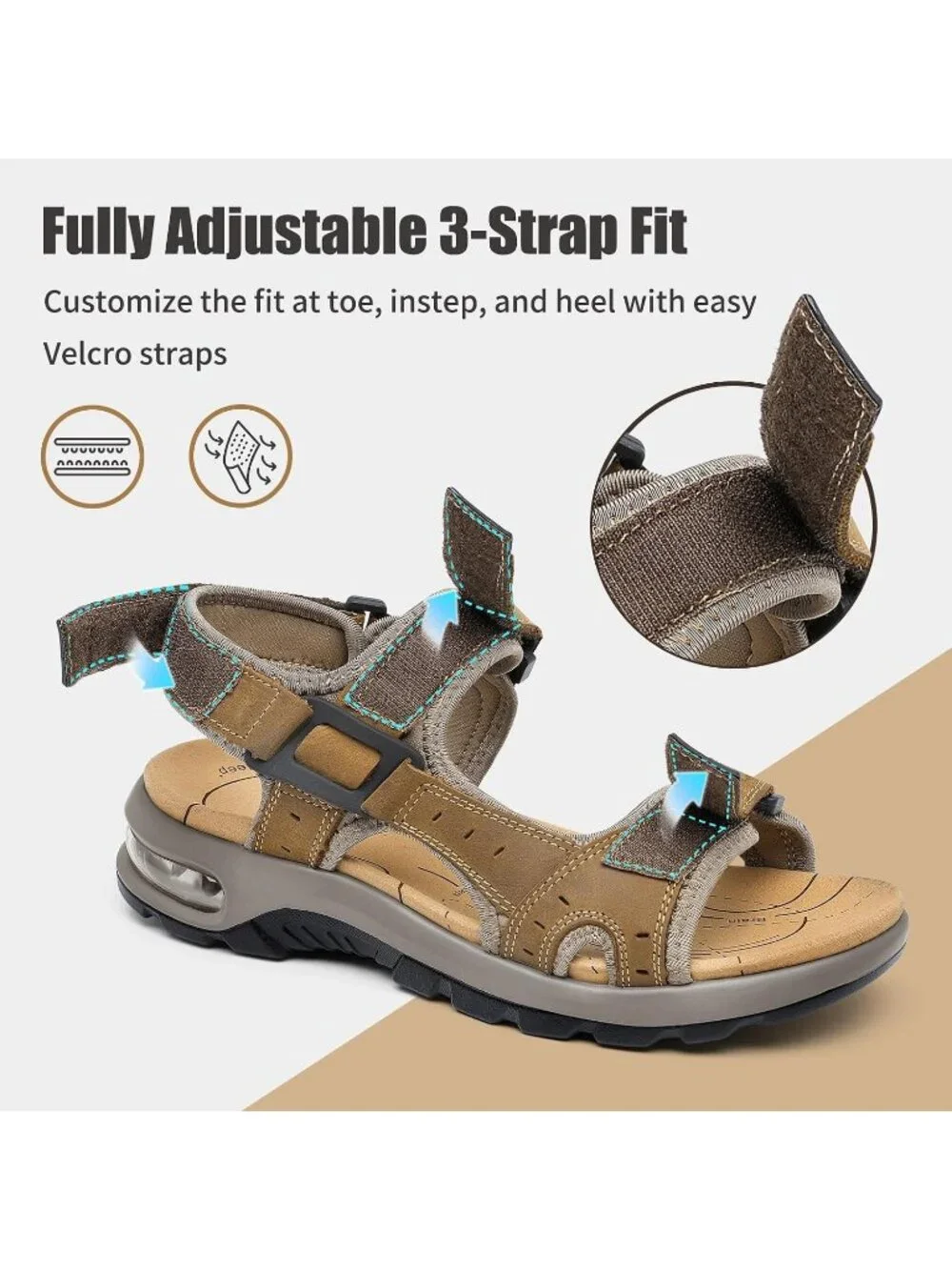 Men's Light Brown Arch Support Outdoor Non Slip Athletic Hiking Sandal Shoes